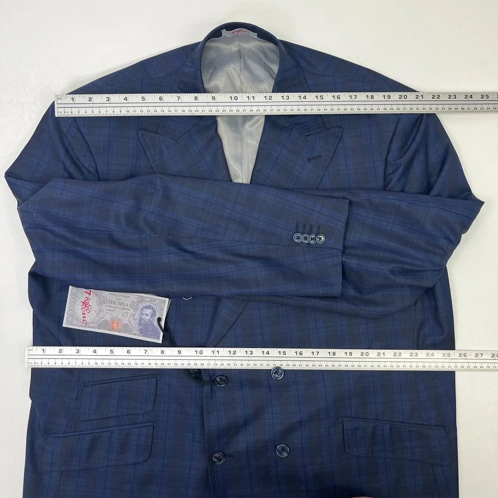 Tiglio Rosso Lanificio Di Biella NWD 50R Blue Double Breasted Suit Jacket